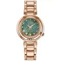 西铁城(CITIZEN)女士石英表玫瑰金不锈钢表带30mm绿面镶钻防水生态驱动手表