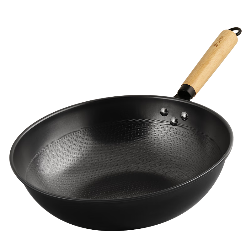 炊大皇(COOKER KING) 中华熟铁炒锅铁锅平底炒菜无涂层不易锈电磁炉燃气煤气灶通用 CG32HJ黑金蜂巢精铁炒锅高清大图