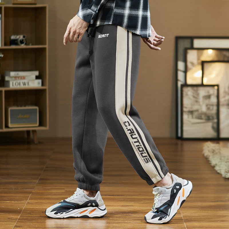 9元,叠加优惠券]唐狮男裤运动休闲男针织侧边拼接束腿休闲长裤男裤