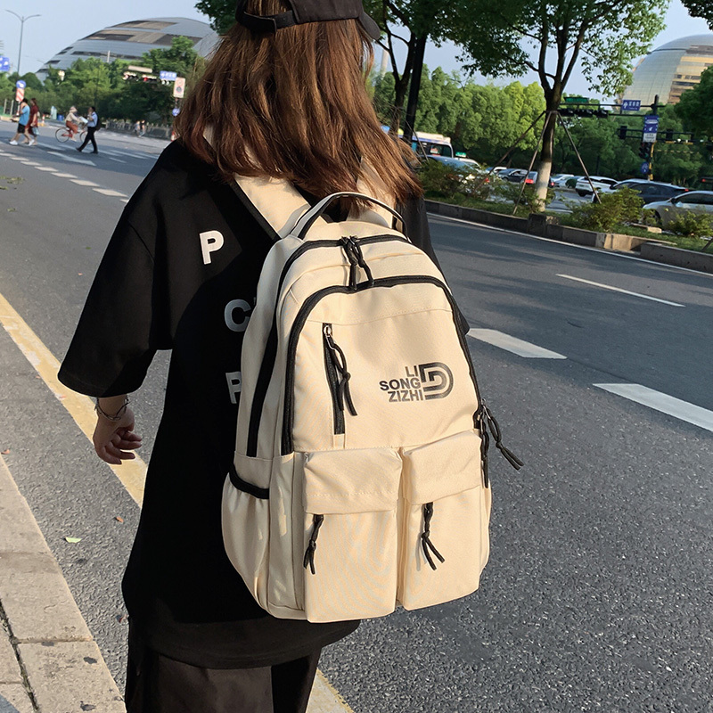2021新款书包男大学生原宿风高中潮牌双肩包大容量初中生背包女夏 蓝色