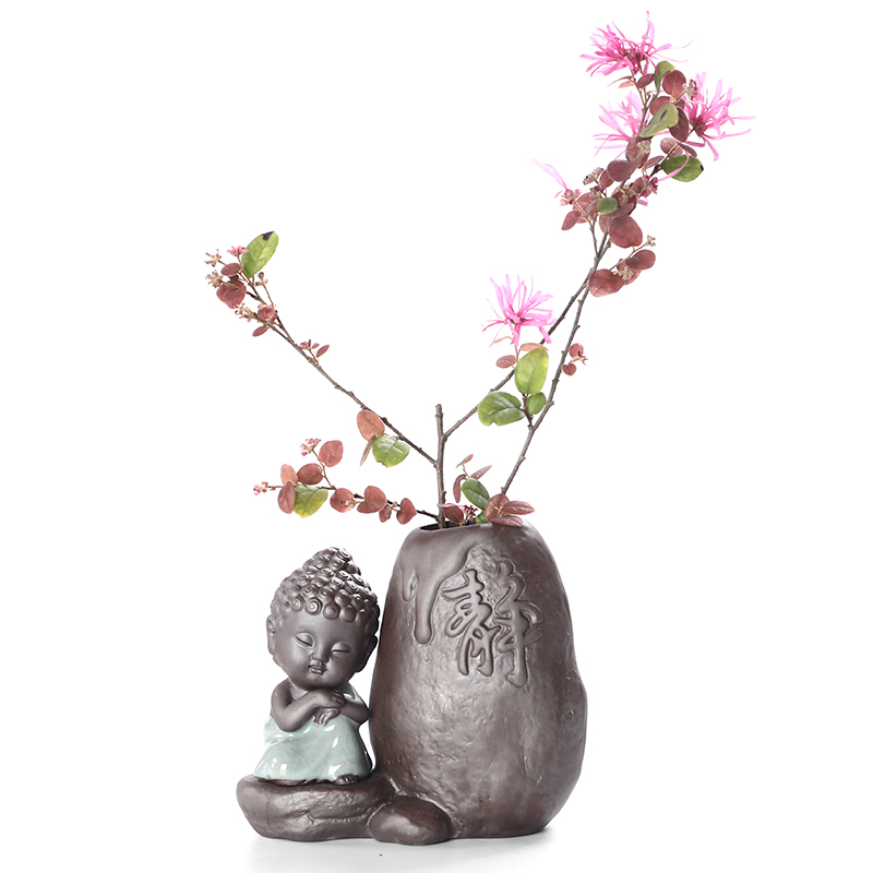 简约现代创意陶瓷水培小花瓶摆件哥窑小和尚桌面禅意迷你花盆花器日用