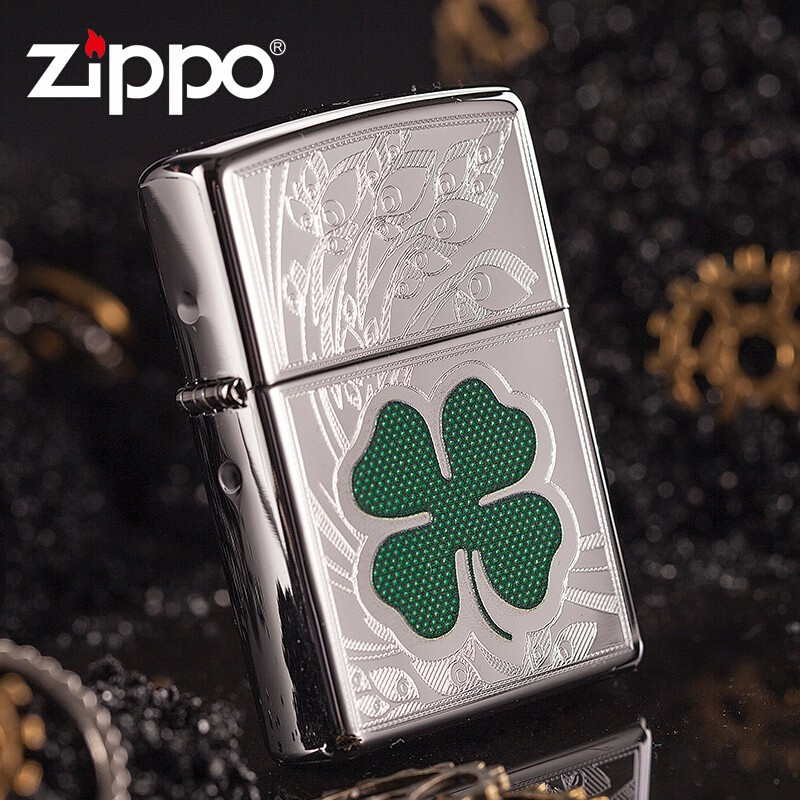 美国ZIPPO打火机 芝宝 幸运四叶草24699 银色 男士礼品