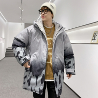 蓝缕金(LANLVJIN)男士羽绒服冬季2021新品加厚宽松保暖90%白鸭绒中长款外套青少年宽松印花防风防水御寒男装