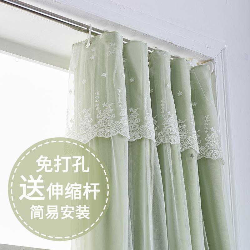 美帮汇免打孔安装窗帘成品卧室遮光飘窗短帘魔术贴出租房遮阳布 （单开款）1宽*1.7高 伸缩杆加帘头沙款-紫色-送伸缩杆