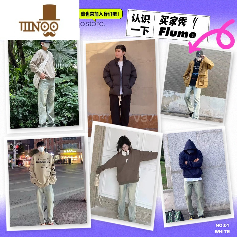 YANXU黑色牛仔裤男美式复古直筒修身高街潮牌宽松大码炸街潮街XN高清大图