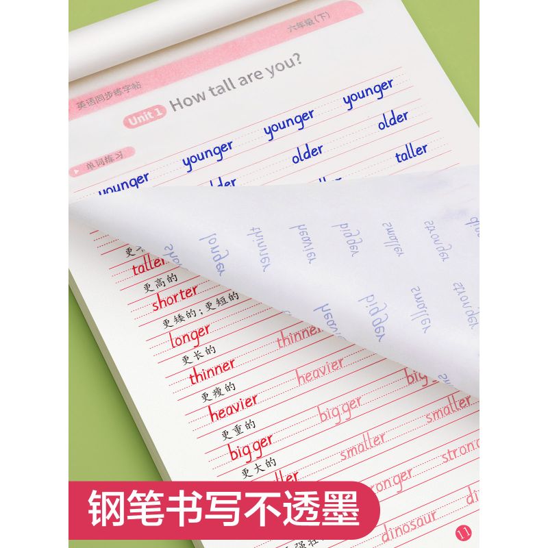 六上英语衡水体+六上语文生字[人教版同步] [正版]六年级衡水体英语临摹练字帖上册下册人教版同步字帖英文练字本小学生字体
