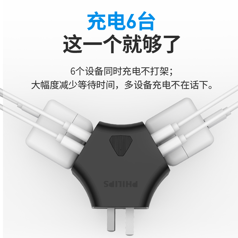 飞利浦(Philips)SPS2203G摩天轮智能4USB+2位插座插线板插排排插接线板拖线板黑色魔方无线转换器