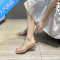SUNTEK2023夏季新款网红一字带透明平底凉鞋女中跟粗跟水晶跟凉拖鞋外穿