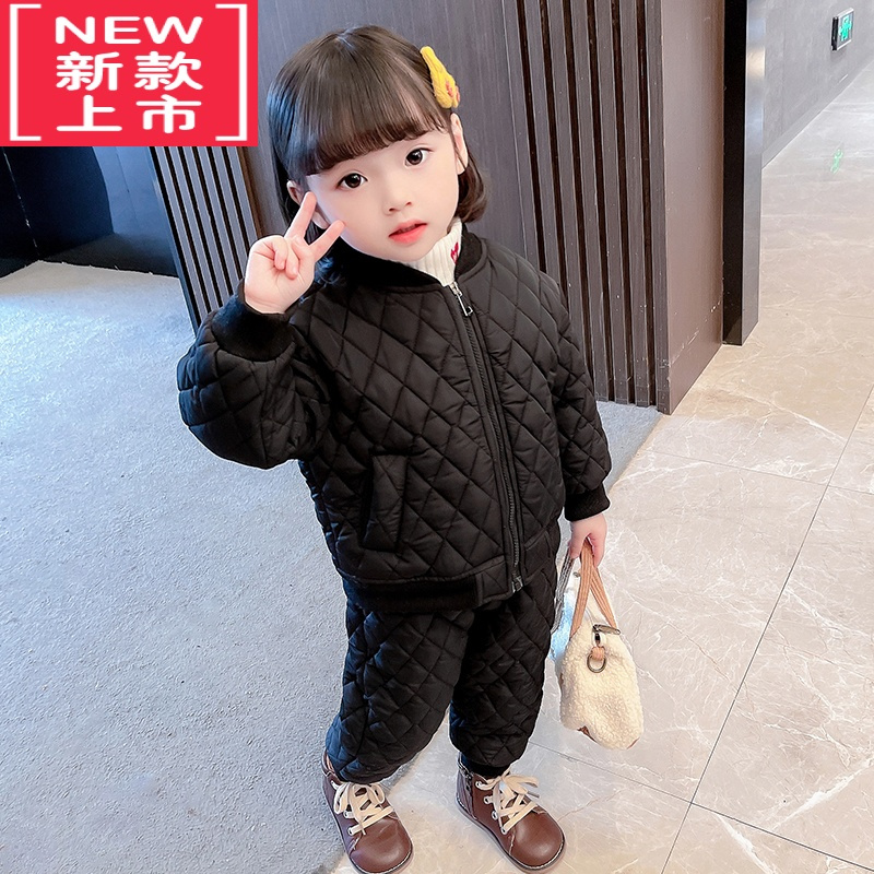 可莉允宝宝棉衣套装女加厚2022新款冬季洋气儿童棉服棉裤两件套女童冬装