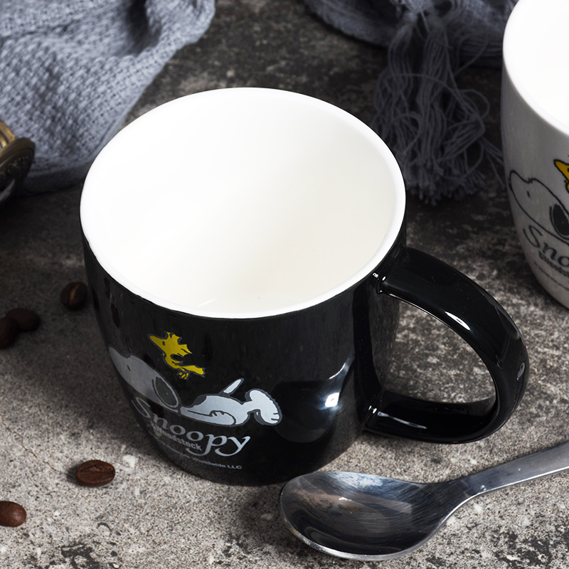 史努比(SNOOPY)陶瓷水杯可爱简约风马克杯男女创意个性潮流咖啡喝水杯子 5020黑