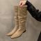 戈佳妮2023新款秋冬粗跟堆堆长筒骑士靴子女法式中筒瘦瘦西部长靴