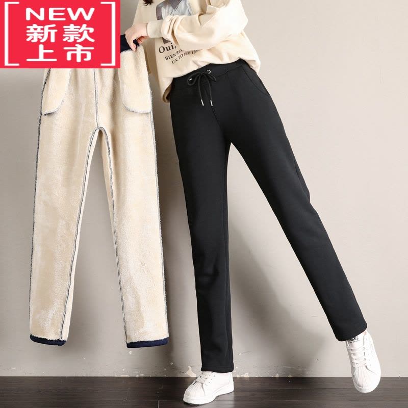 可莉允女童加绒裤子羊羔绒冬季新款中大童保暖加绒裤女大童黑色休闲棉裤图片