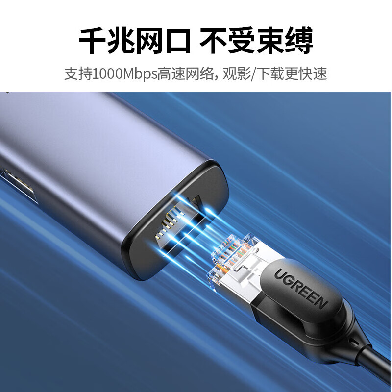 绿联20915 USB3.0转RJ45网络适配器+3口USB3.0 HUB高清大图