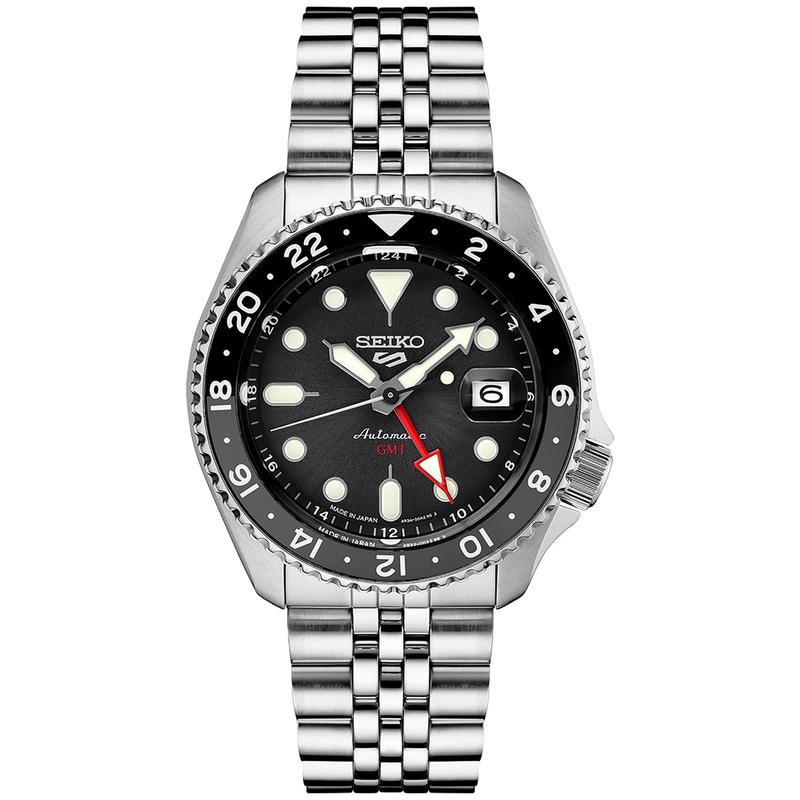 SEIKO Seiko精工男士手表自动机械腕表黑色大日期与GMT功能防水时尚手表