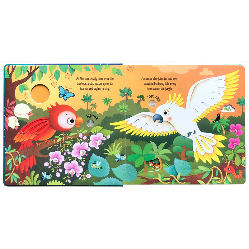 [正版]Usborne 尤斯伯恩图书Jungle Sounds 丛林里边谁在叫 低幼启蒙奇妙触摸音乐发声书 聆听丛林里的高清大图