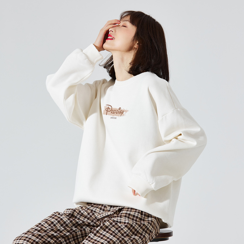 唐狮新款圆领粉色卫衣女宽松休闲in潮少女卫衣