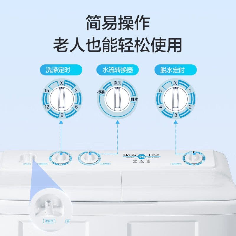 海尔(Haier)10公斤 大容量 双缸洗衣机 半自动 二级能效 宽电压 双电机 XPB100-81D2图片