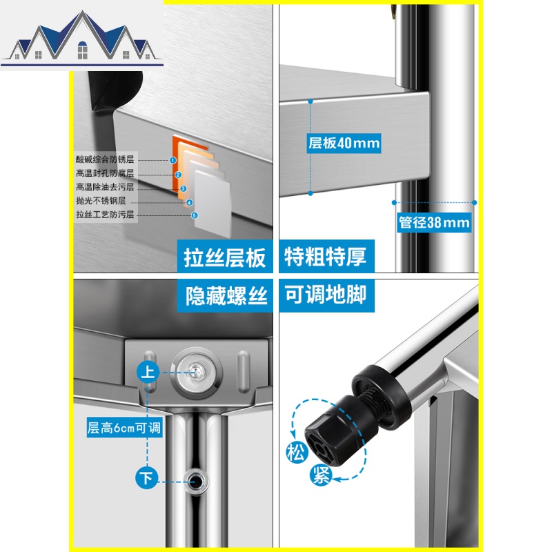 不锈钢厨房置物架五层落地多层收纳架微波炉货架杂物架储物架子 三维工匠高清大图