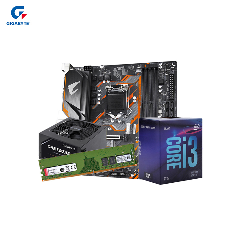 技嘉B365M 主板 AORUS ELITE+英特尔I3 9100F+KVR DDR4 2666+PB500电源
