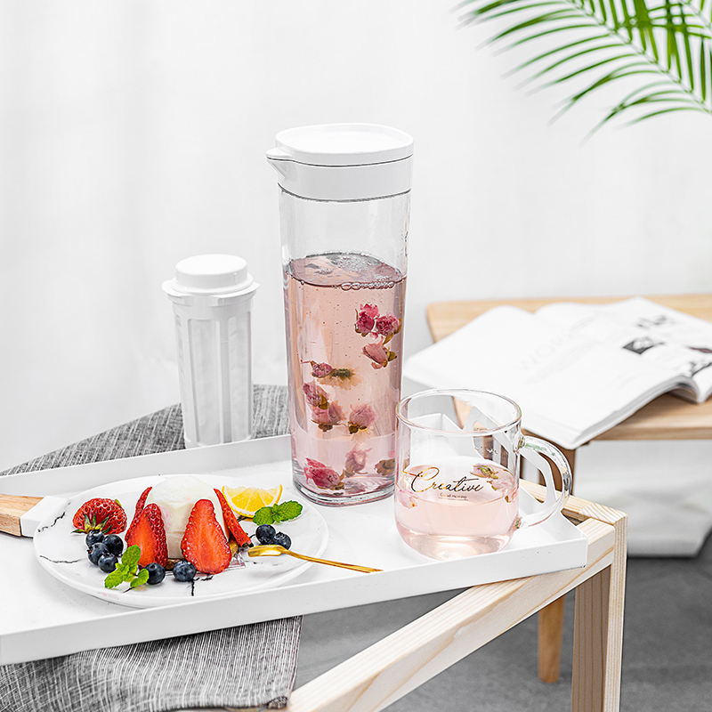 ASVEL 日本冷水壶夏凉开水杯耐高温家用 ASVEl大容量塑料果汁杯柠檬茶壶 1.1L带过滤 白色