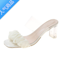 SUNTEK透明高跟鞋夏季水晶粗跟凉鞋女2023新款仙女风半拖网红时尚凉拖鞋 7公分白色 女款女款38