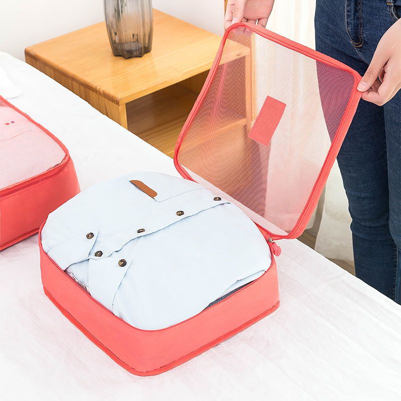 旅行收纳包套装行李箱衣物衣服旅游六件套收纳便携衣物整理包 西瓜红