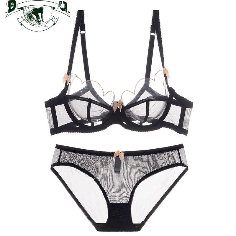 hlcoman开始绽放超薄性感诱惑透明文胸套装蕾丝无海绵全透视内衣女士