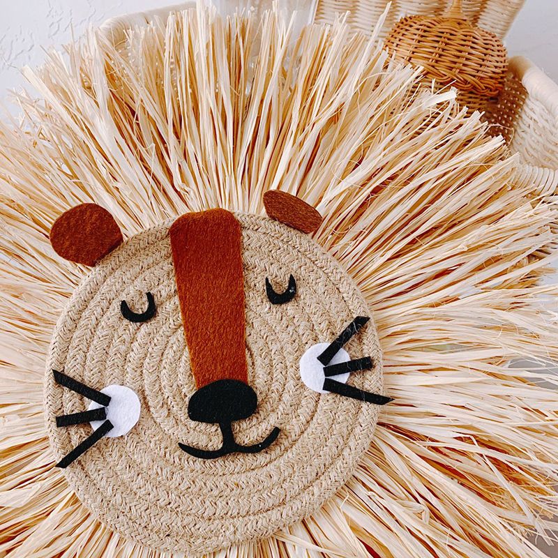 ins风北欧稻草编织卡通小狮子挂饰儿童房童装店装饰拍照摄影道具dcra