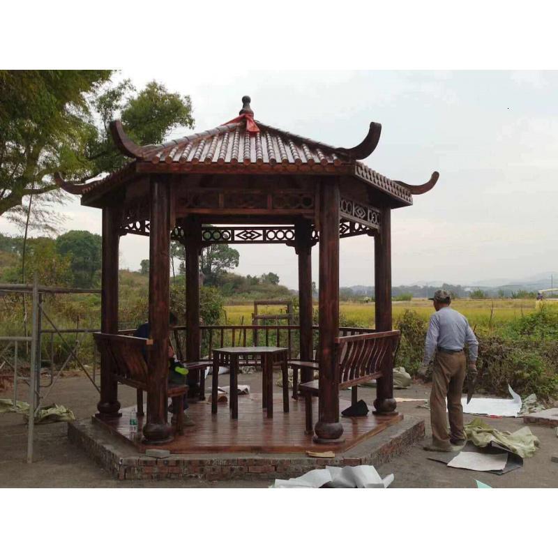 森美人凉亭别墅庭院木屋防腐木碳化木实木仿古六角亭子户外 3米六角平瓦常规