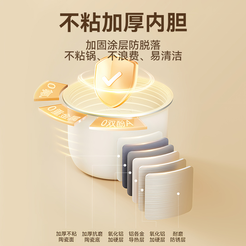 苏宁宜品&美菱(MeiLing)电饭煲小型电饭锅家用迷你多功能煮饭锅宿舍煮粥煮饭煲汤饭煲 加厚陶瓷内胆 2L