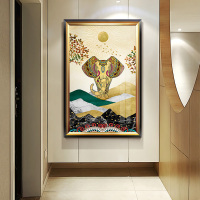 美帮汇大象玄关装饰画现代简约新中式竖版壁画客厅沙发背景墙挂画