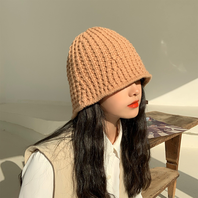 盛世尼曼日系ju显脸小的网红款毛线针织帽盆帽日系水桶帽女适合圆脸渔夫帽帽子
