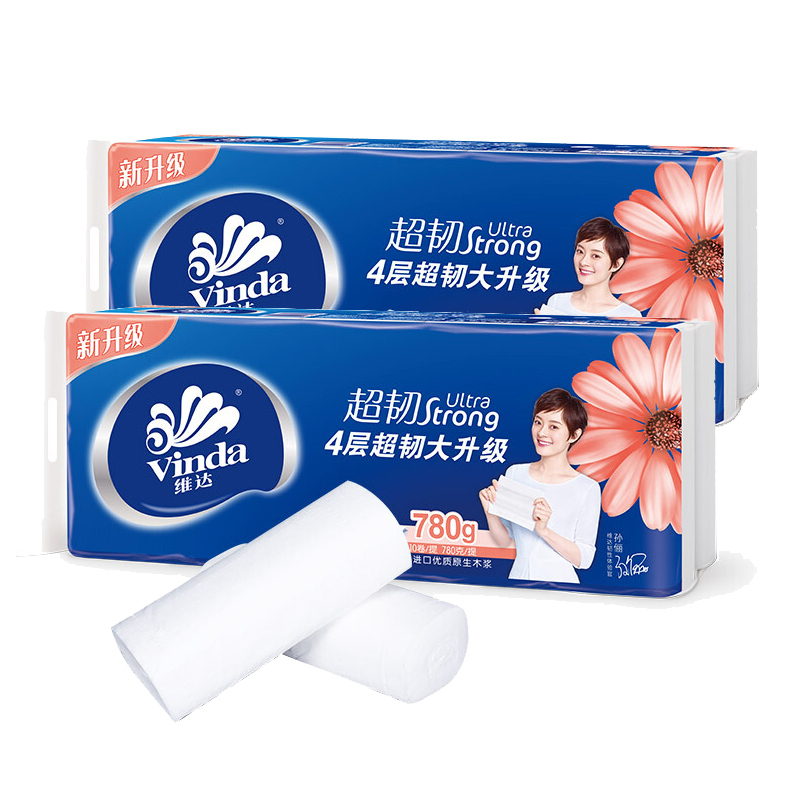 维达卷纸超韧系列4层78克家用卫生纸无芯卷纸家庭装实惠装 2提共计20卷