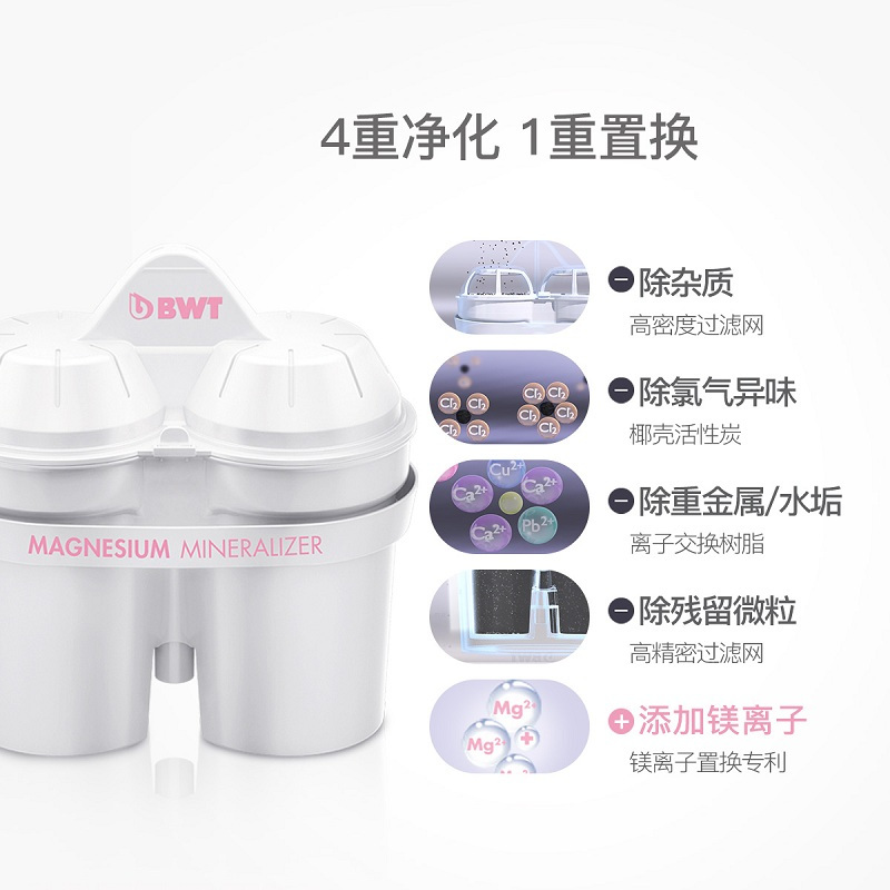 德国 倍世(BWT)维镁系列Vida2.6 L 电子计时 标配镁离子滤芯+去水垢加强型*6 便携式净水器饮水机
