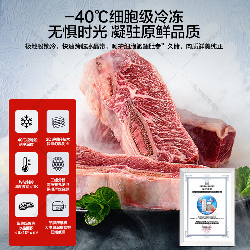 海尔Haier冰柜家用小型零下-40度冷柜电子温控PCM内胆一级能效冰柜冷柜海鲜速冻细胞级冷冻柜100GHEPS9