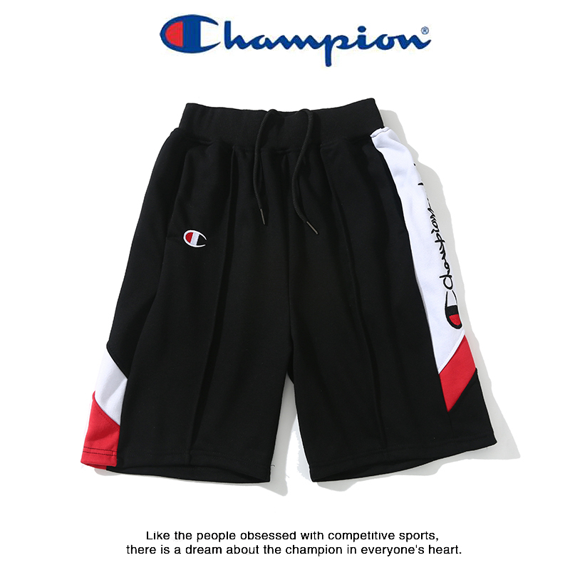 Champion冠军潮牌抽绳运动撞色拼接 刺绣英文短裤