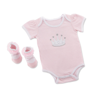 BabyAspen新生儿套装夏季纯棉宝宝三角哈衣小公主连体衣袜子礼盒