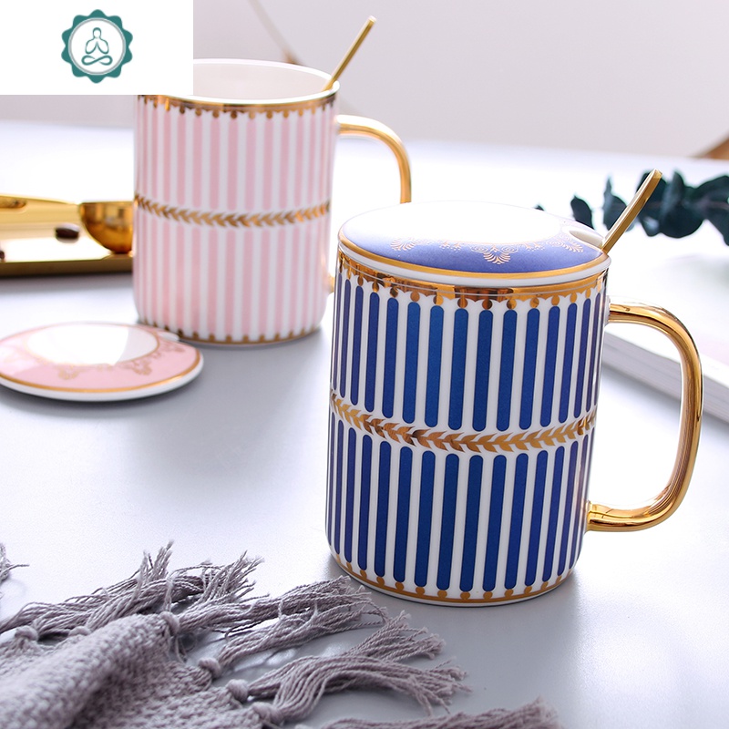 陶瓷情侣杯子一对带盖勺水杯简约马克杯创意潮流男女生茶杯咖啡杯封后