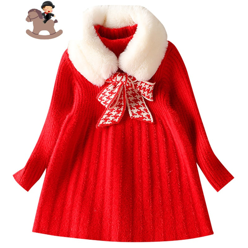 红色连衣裙秋冬裙洋气新款儿童装公主裙过年衣服加绒新年裙子裙子童