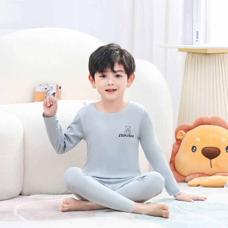 儿童保暖德绒套装男女童内穿秋衣秋裤贴身秋冬中大童家居服 德绒套装-灰色 150适合身高135-145