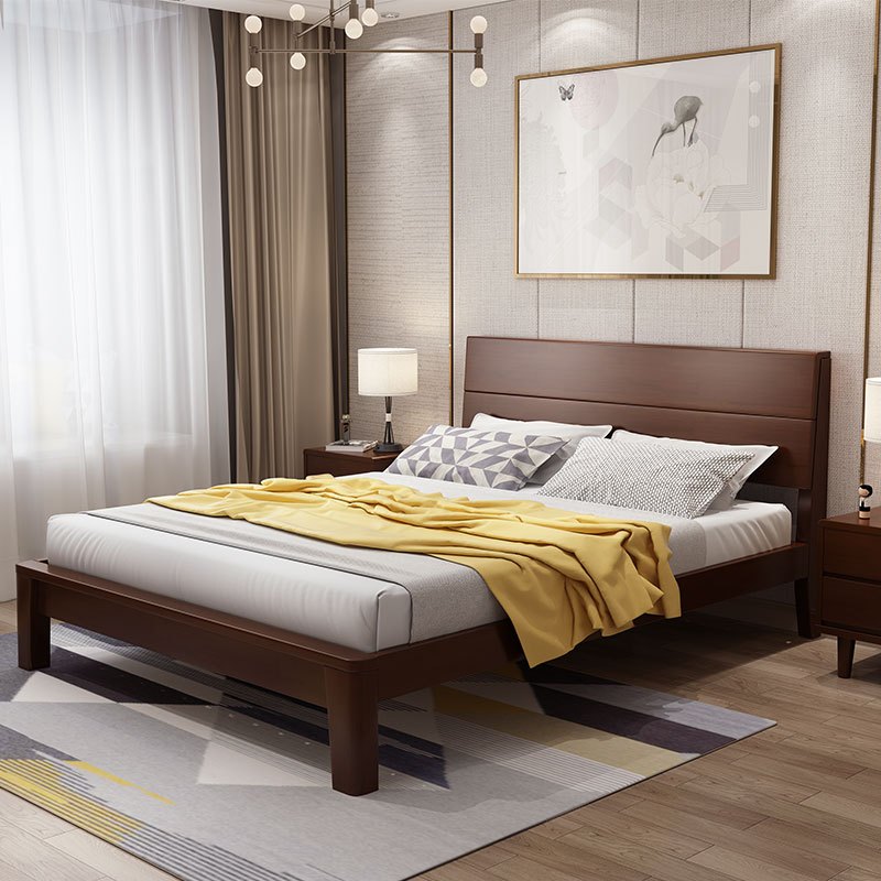 一米色彩实木床双人床单人床双人床木质简约现代床架胡桃木色18米主卧
