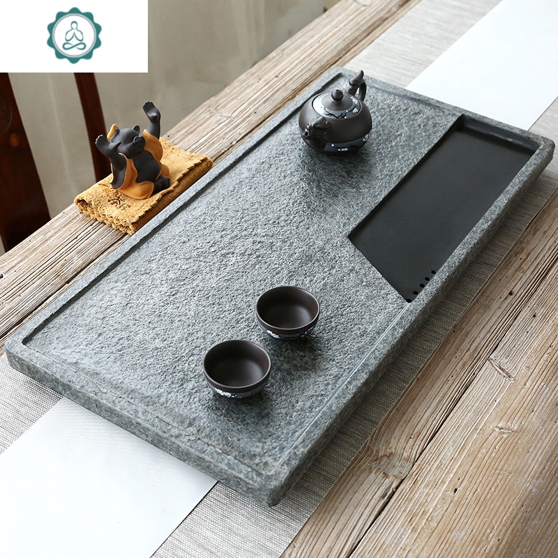 乌金石茶盘石头茶海茶台石材天然特大号石茶盘排水简约黑金石 封后