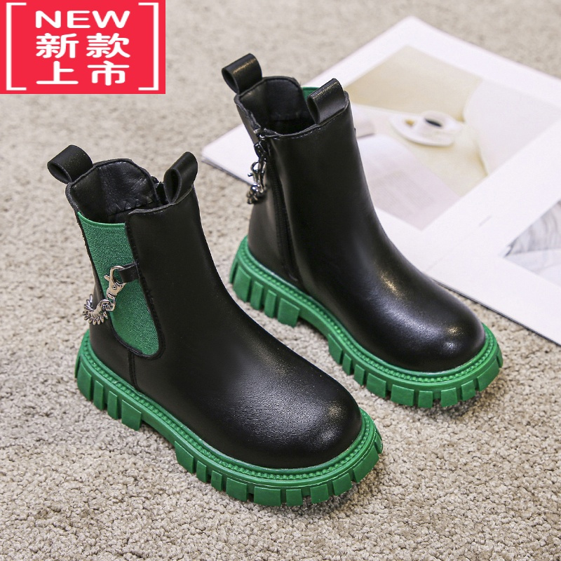 可莉允女童马丁靴切尔西短靴2022新款秋冬季加绒保暖烟筒靴儿童男童靴子