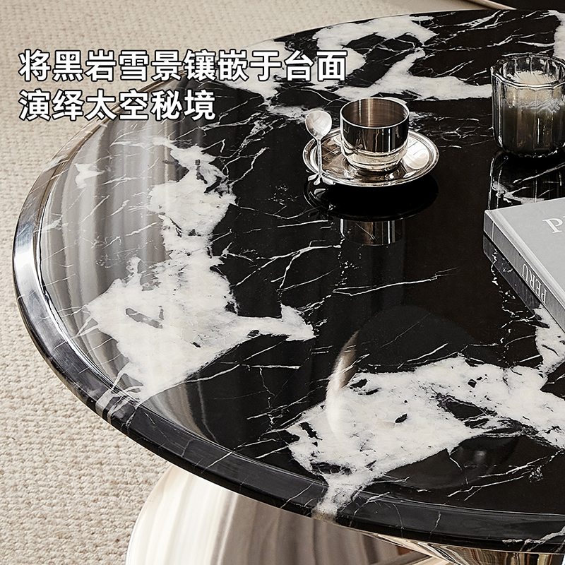 全友家居飞碟茶几客厅沙发边几大理石台面简约现代家用轻奢置物桌高清大图