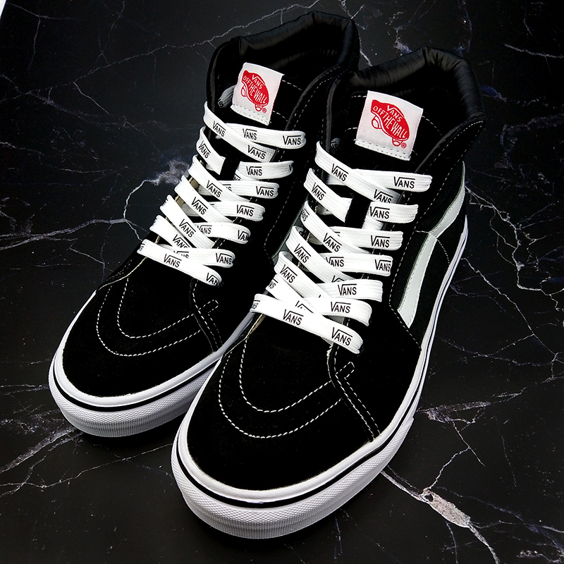 适配万斯范斯印字母vans高中帮鞋带棋盘格解构原装品质经典潮男女白色