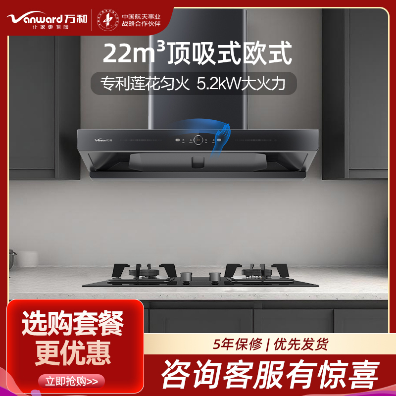 万和(Vanward)22m³吸力侧吸烟机5.2KW燃气灶CXW-380-X739A+JZT-B9L50天然气烟灶套装