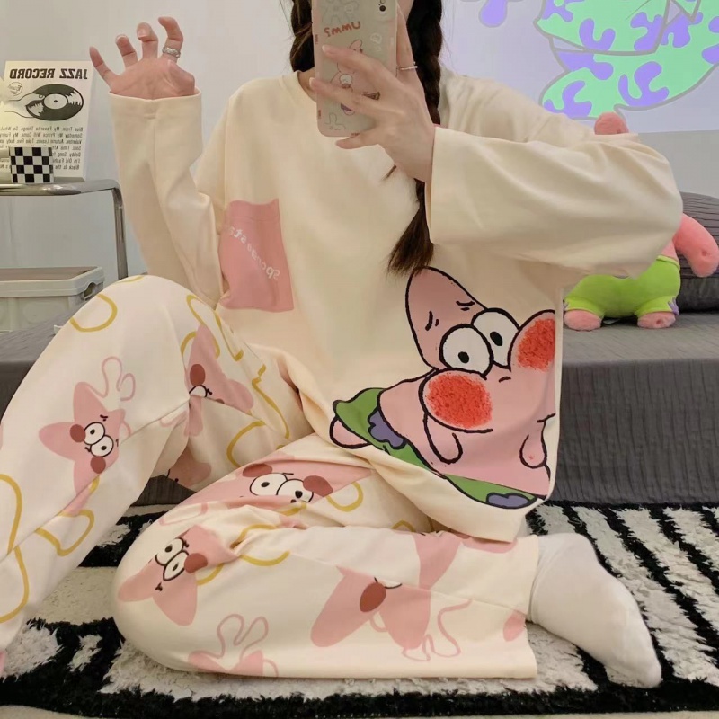 棉高档棉睡衣女春秋季长袖2023年新款学生可爱家居服套装 2XL推荐【140-160斤】 全棉-8007