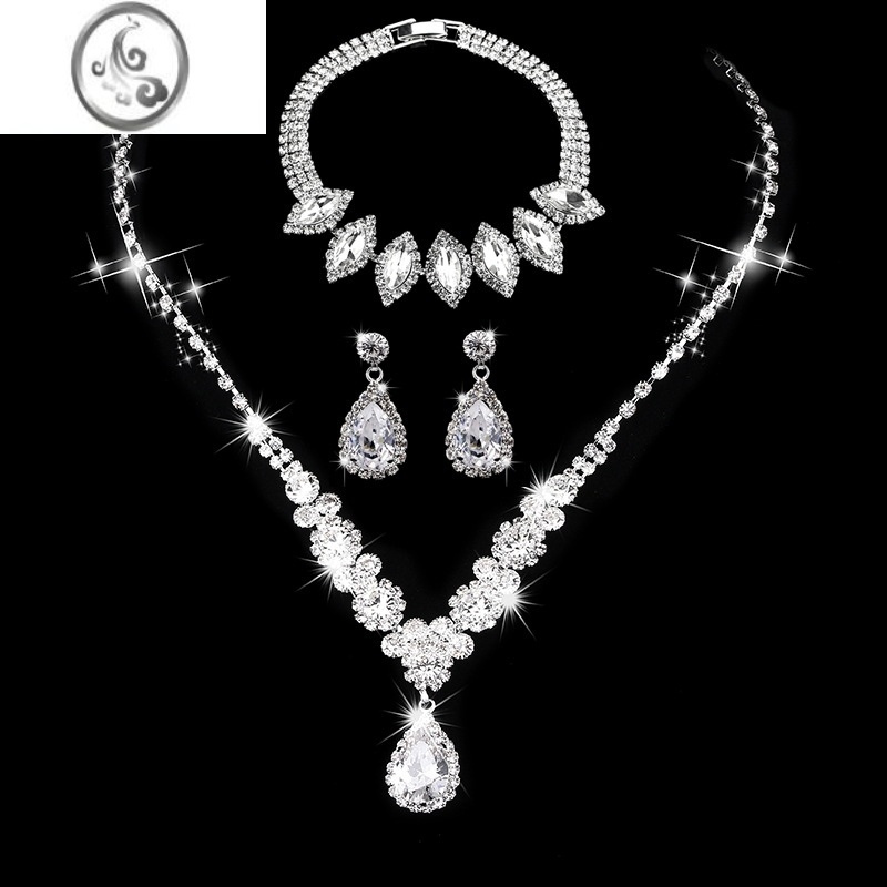 jimi晚礼服配饰耳环新娘婚纱首饰套装璀璨水钻锆石天使泪水滴项链耳坠