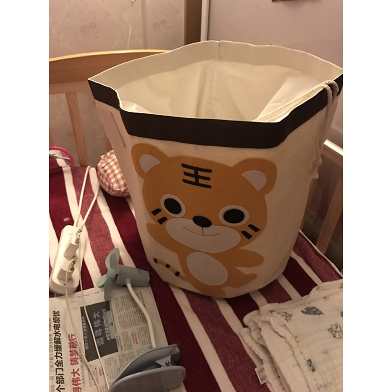 家柏饰(CORATED)玩具收纳筐脏衣桶布艺带盖可折叠脏衣篓儿童玩具收纳桶大号 加盖老虎黄大号
