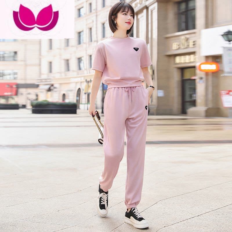 七斓运动套装女夏2023新款大码宽松圆领短袖休闲跑步服洋气套图片